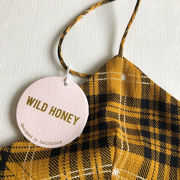 Wild Honey Y2K Mustard Yellow Plaid Grunge Ruffle Clasp Detail Mini Dress - Picture 3 of 8